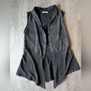 Testimony Los Angeles Black Acid Wash Vest Cardigan Wrap Size L